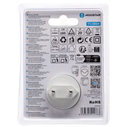 Aigostar - LED noćno svjetlo sa sumrak senzorom LED/0,5W/230V 3000K