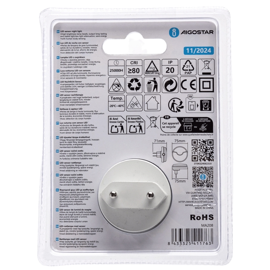 Aigostar - LED noćno svjetlo sa sumrak senzorom LED/0,5W/230V 3000K