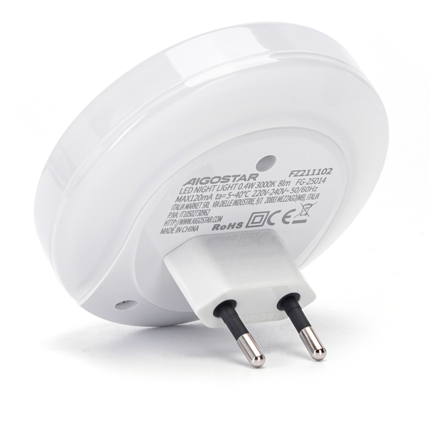Aigostar - LED noćna svjetiljka sa senzorom sumraka za utičnicu s USB priključkom LED/0,4W/230V