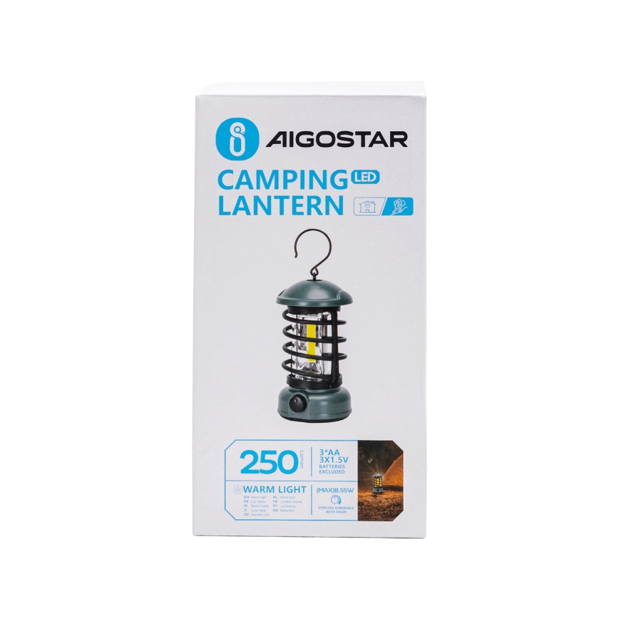 Aigostar - LED prenosna kamping svjetiljka s prigušivanjem LED/3xAA zelena 18 cm