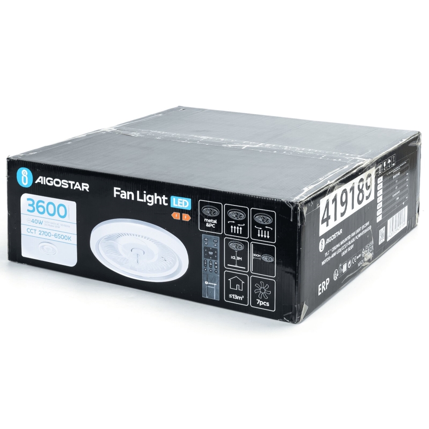 Aigostar - LED Prigušiva stropna ventilator LED/40W/230V 2700/4000/6500K pr. 50 cm + daljinski upravljač bijela