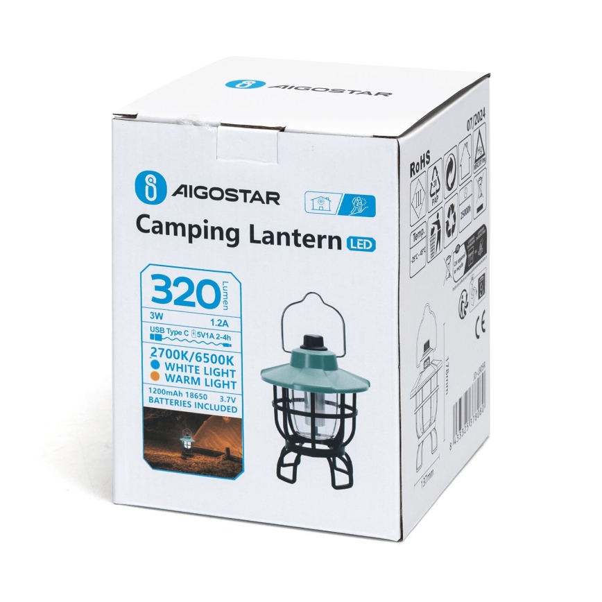 Aigostar - LED Prigušiva prijenosna punjiva kamperska lampa LED/3W/3,7V 1200mAh