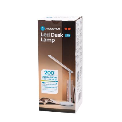 Aigostar - LED Prigušiva punjiva dodirna stolna lampa LED/3W/5V 2700/4000/6500K 1800 mAh