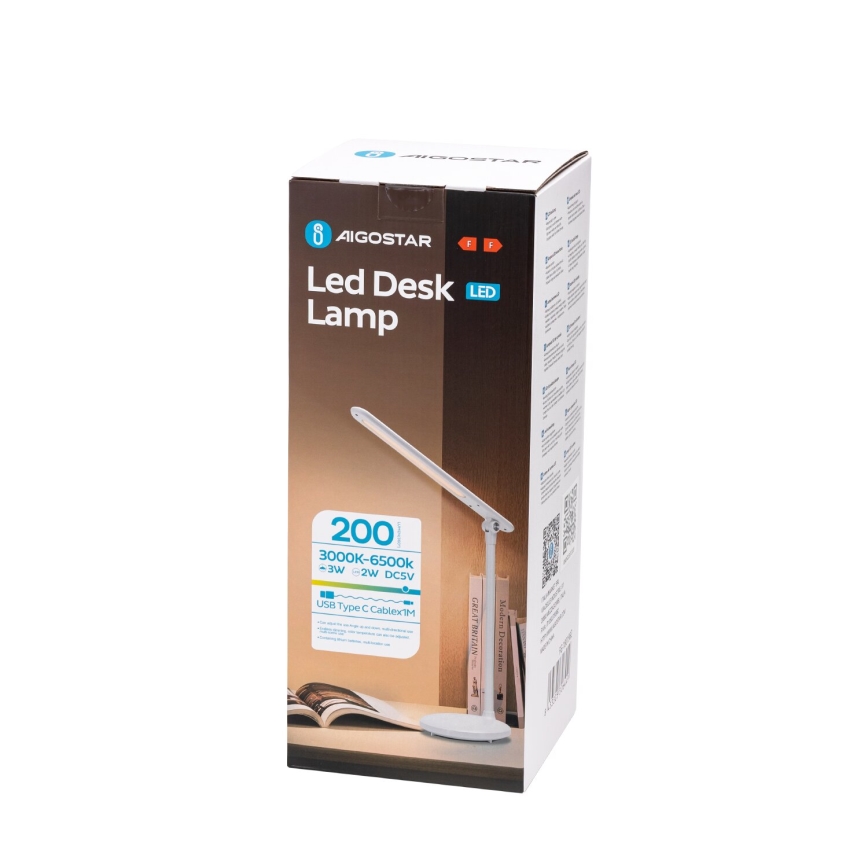 Aigostar - LED Prigušiva punjiva dodirna stolna lampa LED/3W/5V 1200mAh 3000/4000/6500K