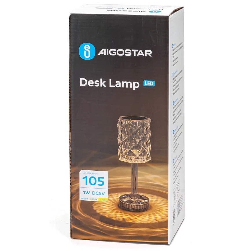 Aigostar - LED Prigušiva punjiva stolna lampa LED/1W/5V 2700/4000/6500K 1800mAh 26 cm
