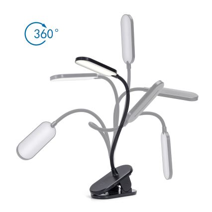 Aigostar - LED Prigušiva punjiva stolna lampa s kopčom LED/2,5W/5V crna