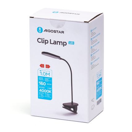 Aigostar - LED Prigušiva punjiva stolna lampa s kopčom LED/2,5W/5V crna