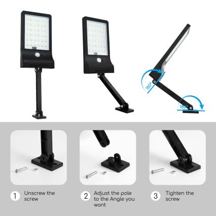 Aigostar - LED Prigušiva solarna lampa sa senzorom LED/2,3W/5,5V IP65 1800 mAh + daljinski upravljač