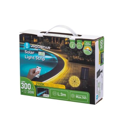 Aigostar - LED Prigušiva solarna traka LED/1,6W/3,2V 3 m 2700K IP65 1800 mAh + daljinski upravljač