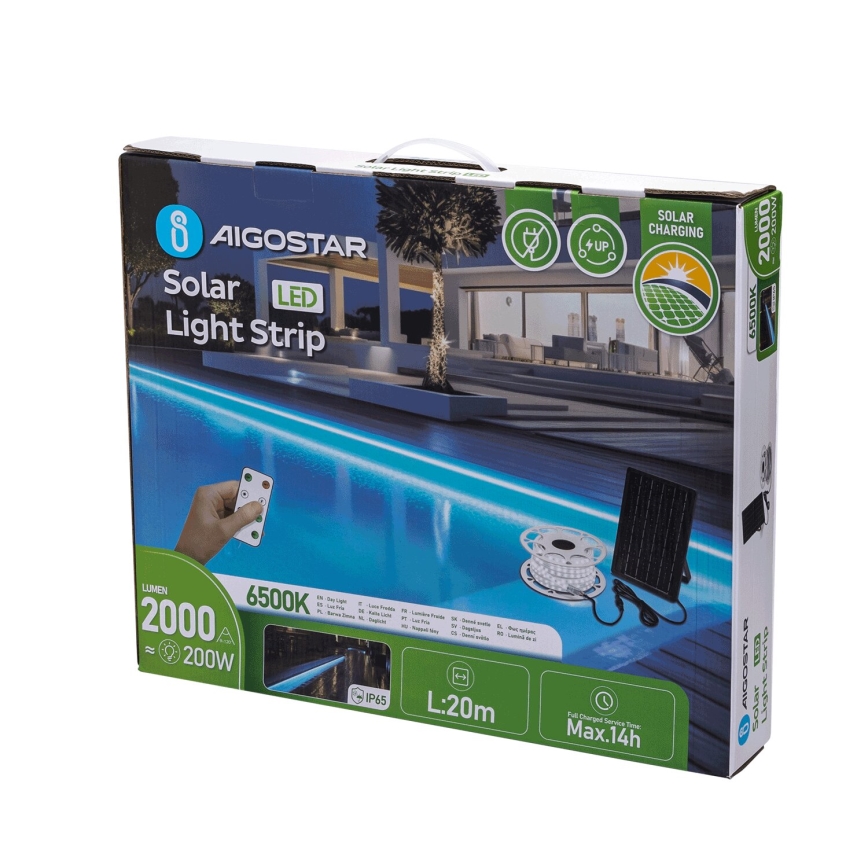 Aigostar - LED Prigušiva solarna traka LED/20W/3,2V 20 m 6500K IP65 + daljinski upravljač