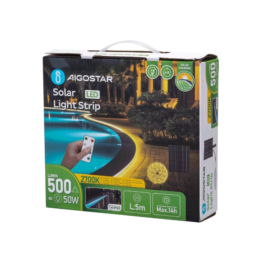 Aigostar - LED Prigušiva solarna traka LED/5W/3,2V 5 m 2700K IP65 4000 mAh + daljinski upravljač