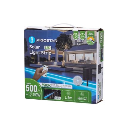 Aigostar - LED Prigušiva solarna traka LED/5W/3,2V 5 m 6500K IP65 4000 mAh + daljinski upravljač