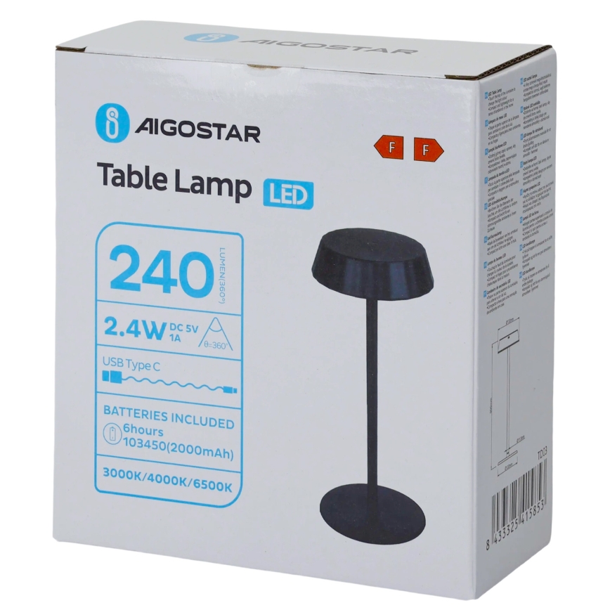 Aigostar - LED prigušiva stolna lampa AMBIENT LED/2,4W/5V 3000-6500K crna