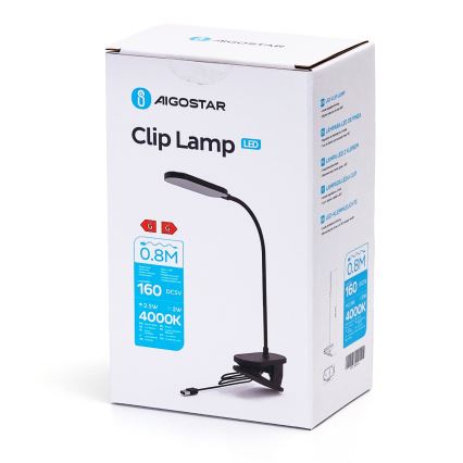 Aigostar - LED Prigušiva stolna lampa s kopčom LED/2,5W/5V crna