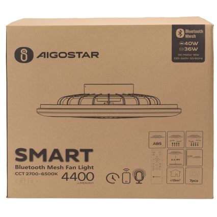 Aigostar - LED Prigušiva stropna svjetiljka s ventilatorom MESH LED/40W/230V 2700-6500K bijela + daljinski upravljač