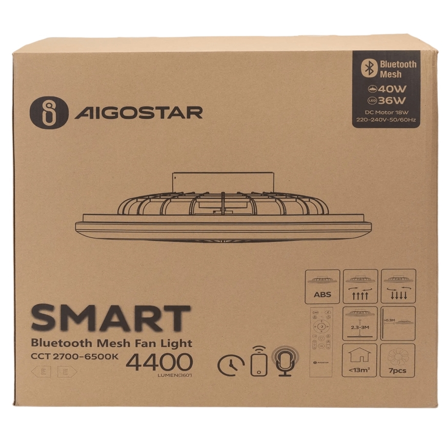 Aigostar - LED Prigušiva stropna svjetiljka s ventilatorom MESH LED/40W/230V 2700-6500K bijela + daljinski upravljač