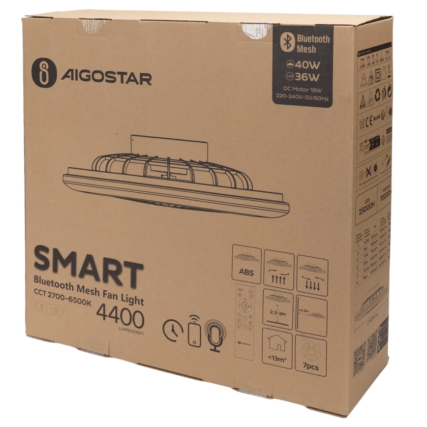 Aigostar - LED Prigušiva stropna svjetiljka s ventilatorom MESH LED/40W/230V 2700-6500K bijela + daljinski upravljač