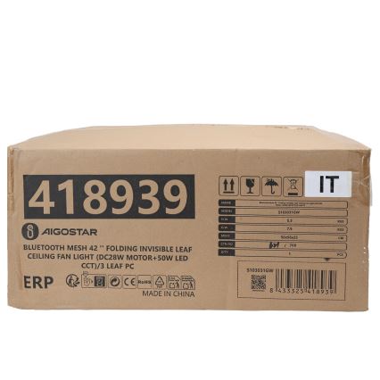Aigostar - LED Prigušiva stropna svjetiljka s ventilatorom MESH LED/50W/230V 2700-6500K crna + daljinski upravljač