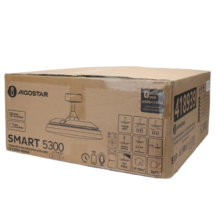 Aigostar - LED Prigušiva stropna svjetiljka s ventilatorom MESH LED/50W/230V 2700-6500K crna + daljinski upravljač