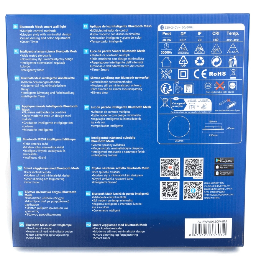 Aigostar - LED Prigušiva zidna svjetiljka MESH Smart LED/12W/230V 2700-6500K crna