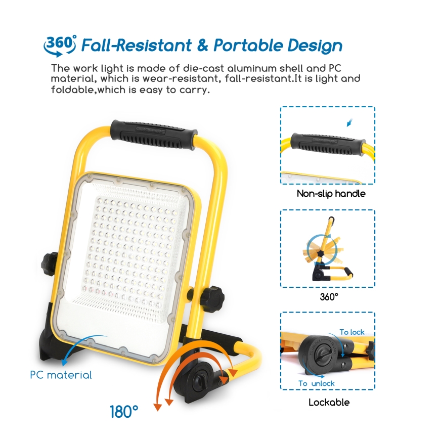 Aigostar - LED Prigušivi punjivi reflektor LED/100W/5V 6500K IP65 1500mAh