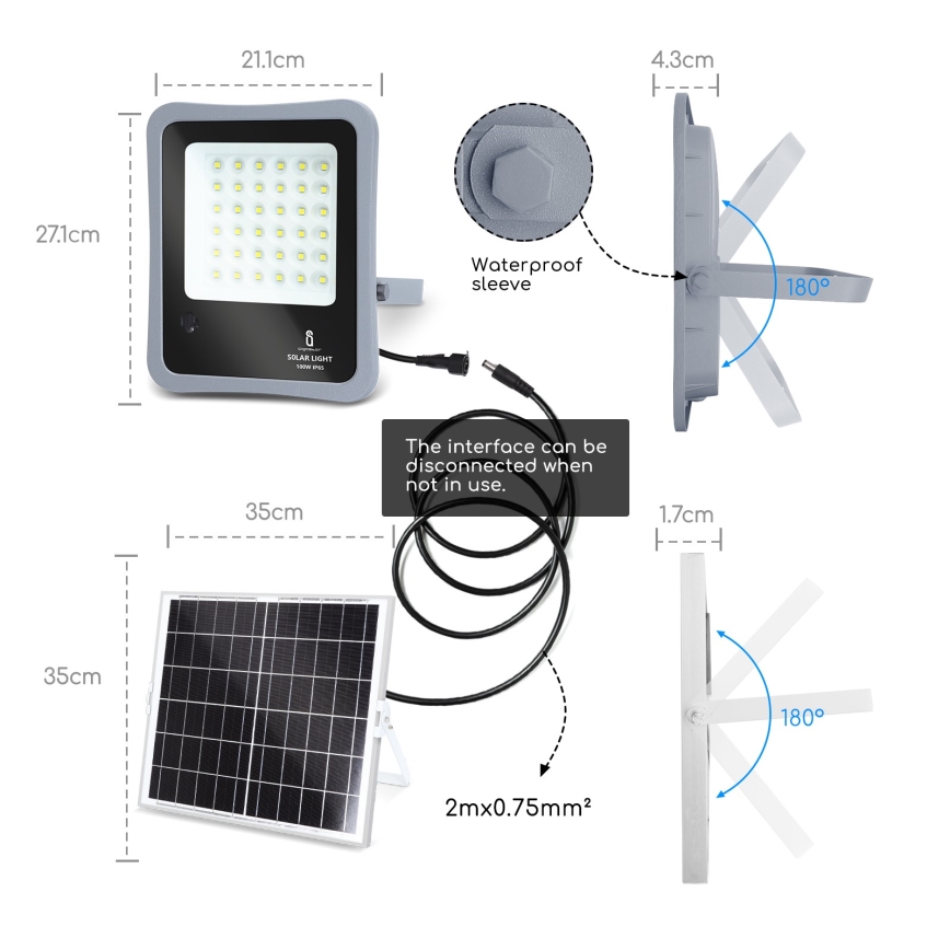 Aigostar - LED Prigušivi solarni reflektor LED/100W/3,2V IP65 10000 mAh + DU