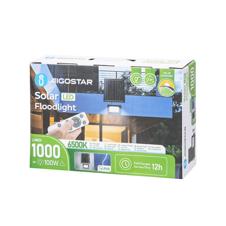 Aigostar - LED Prigušivi solarni reflektor LED/100W/3,4V IP65 10000 mAh + daljinski upravljač