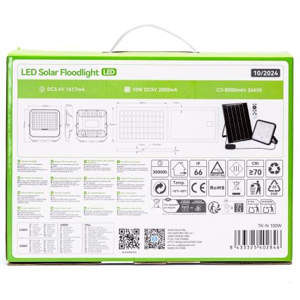 Aigostar - LED Prigušivi solarni reflektor LED/100W/3,4V 3000/4000/6500K IP66 + daljinski upravljač