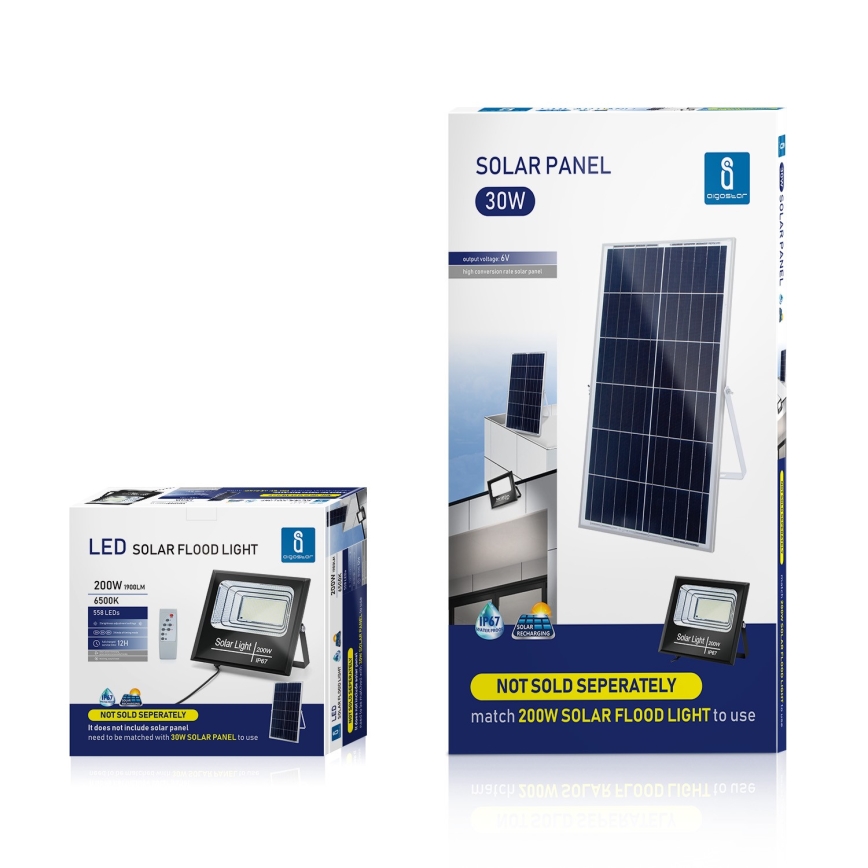 Aigostar - LED Prigušivi solarni reflektor LED/200W/3,2V IP67 + daljinski upravljač