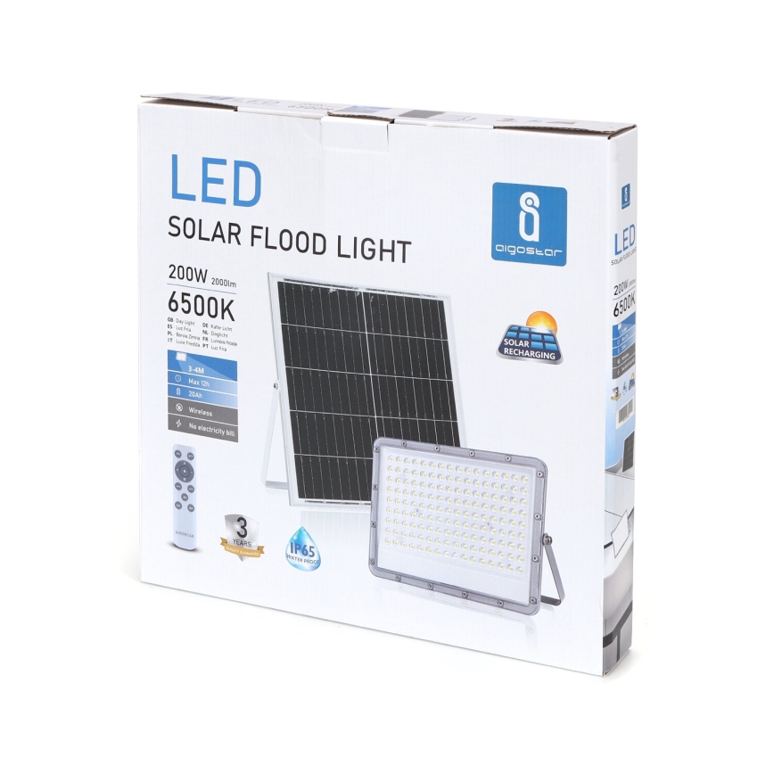 Aigostar - LED Prigušivi solarni reflektor LED/200W/3,4V 20000 mAh IP65 + daljinski upravljač