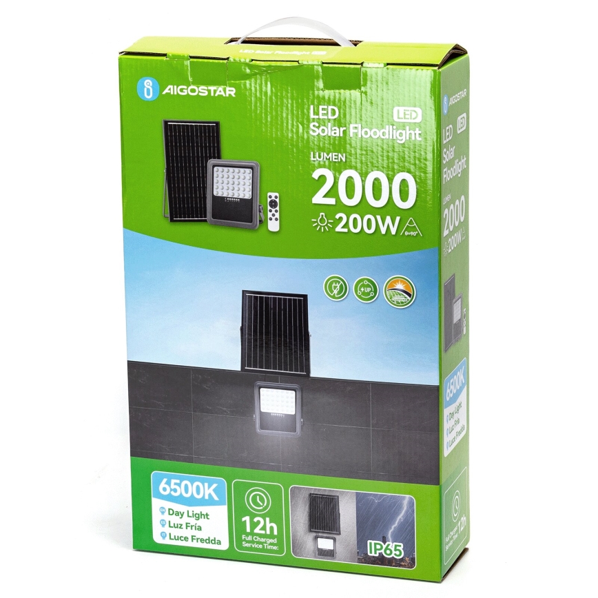 Aigostar - LED Prigušivi solarni reflektor LED/200W/3,4V IP65 15000 mAh + daljinski upravljač