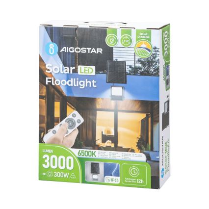 Aigostar - LED Prigušivi solarni reflektor LED/300W/3,4V IP65 + daljinski upravljač