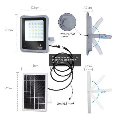 Aigostar - LED Prigušivi solarni reflektor LED/30W/3,2V 20000 mAh IP67 + DU