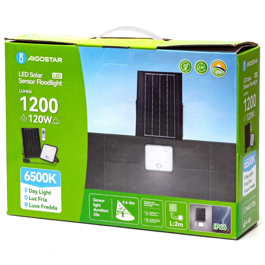 Aigostar - LED Prigušivi solarni reflektor sa senzorom LED/120W/3,4V 6500K IP66 + daljinski upravljač