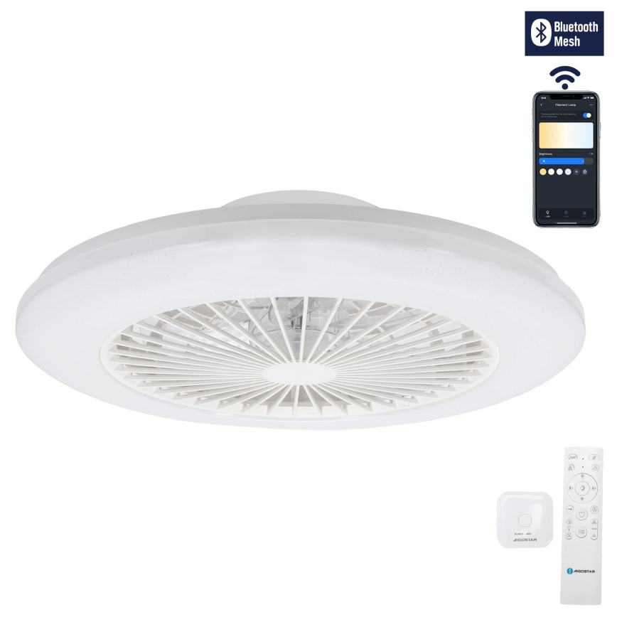 Aigostar - LED Prigušiva stropna svjetiljka s ventilatorom LED/40W/230V 2700-6500K pr. 48,5 cm bijela + daljinski upravljač