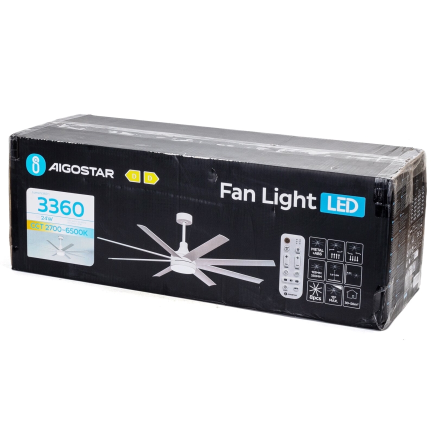 Aigostar - LED Prigušivi stropni ventilator LED/24W/230V 2700-6500K pr. 165 cm + daljinski upravljač bijela
