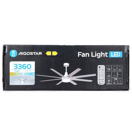 Aigostar - LED Prigušivi stropni ventilator LED/24W/230V 2700-6500K pr. 165 cm + daljinski upravljač bijela