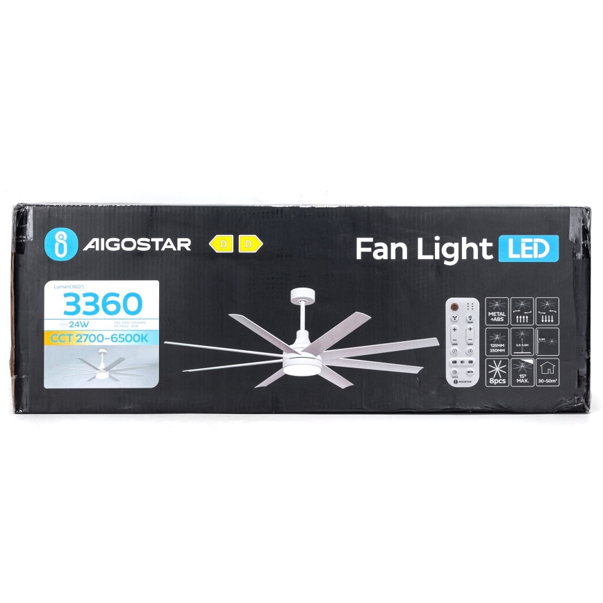 Aigostar - LED Prigušivi stropni ventilator LED/24W/230V 2700-6500K pr. 165 cm + daljinski upravljač bijela