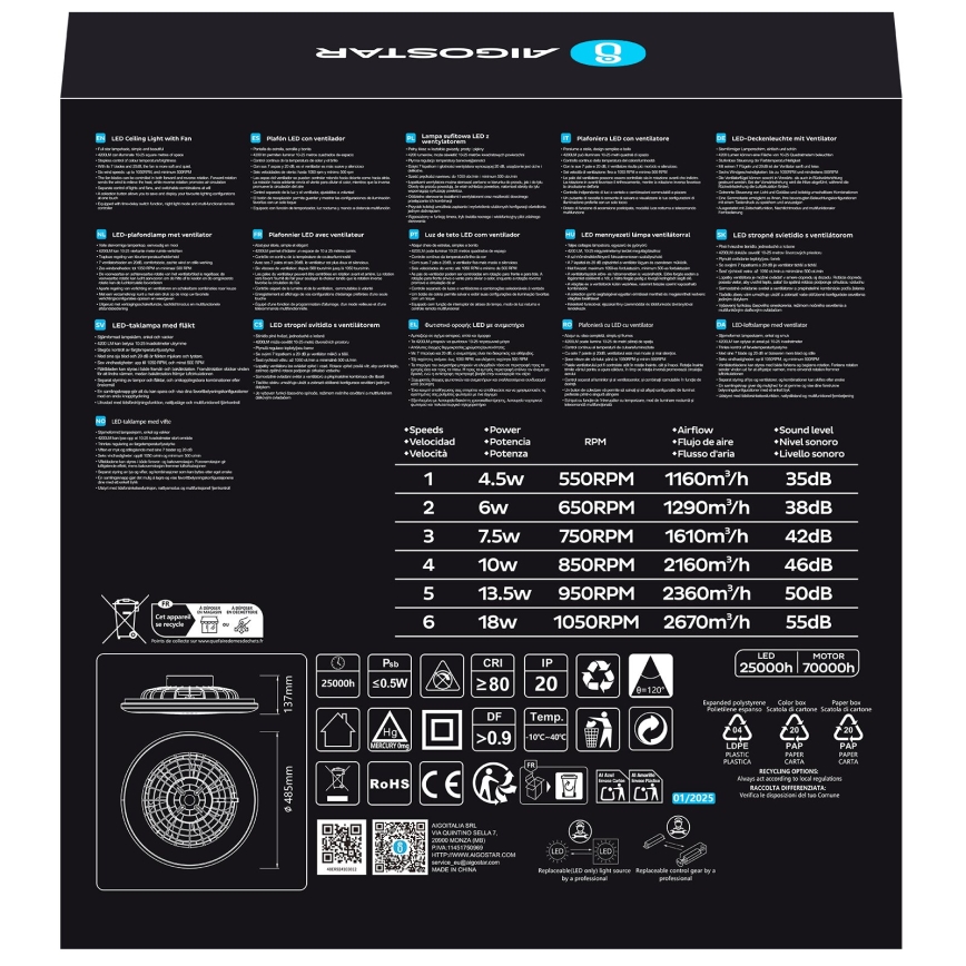 Aigostar - LED Prigušivi stropni ventilator LED/40W/230V 2700-6500K pr. 49 cm + daljinski upravljač bijela