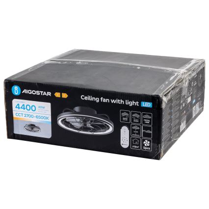 Aigostar - LED Prigušivi stropni ventilator LED/40W/230V 2700-6500K pr. 48 cm + daljinski upravljač crna