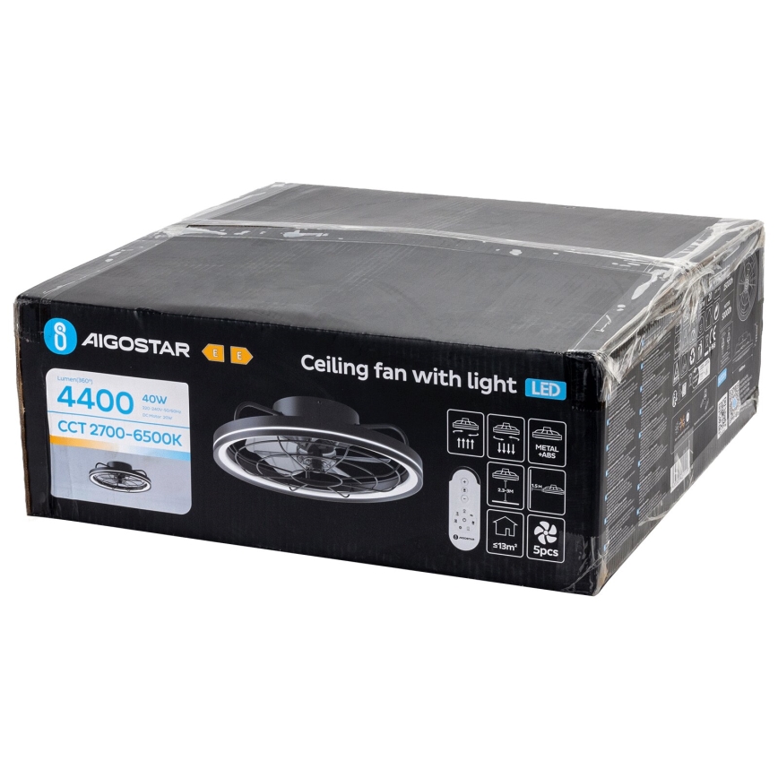 Aigostar - LED Prigušivi stropni ventilator LED/40W/230V 2700-6500K pr. 48 cm + daljinski upravljač crna