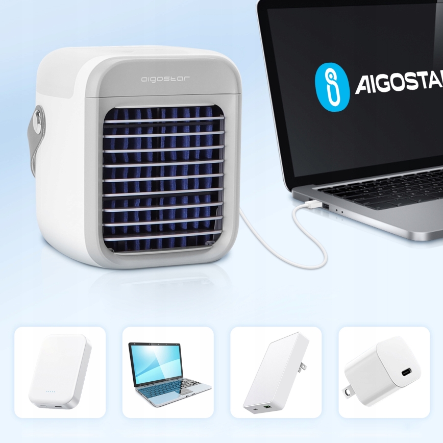 Aigostar - LED Prijenosni rashlađivač zraka 3u1 LED/8W/5V bijela/siva