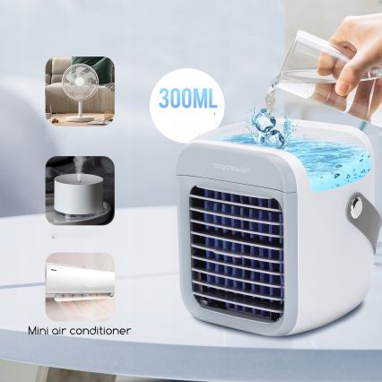 Aigostar - LED Prijenosni rashlađivač zraka 3u1 LED/8W/5V bijela/siva