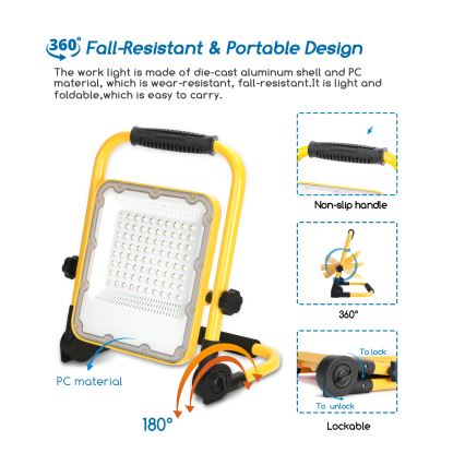 Aigostar - LED punjivi reflektor s prigušivanjem LED/50W/5V 6500K IP65