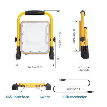 Aigostar - LED punjivi reflektor s prigušivanjem LED/50W/5V 6500K IP65