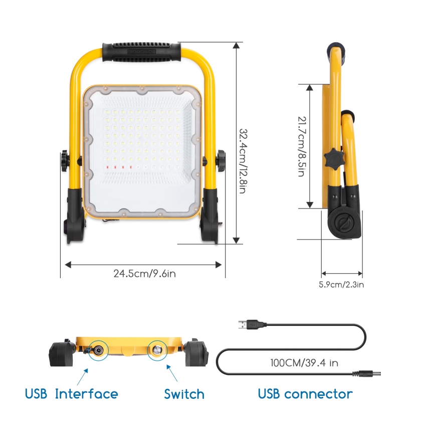 Aigostar - LED punjivi reflektor s prigušivanjem LED/50W/5V 6500K IP65