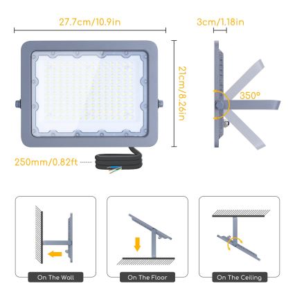 Aigostar - LED Reflektor LED/100W/230V siva 4000K IP65