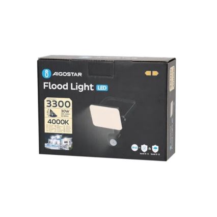 Aigostar - LED reflektor sa senzorom LED/30W/230V 4000K IP65 crna