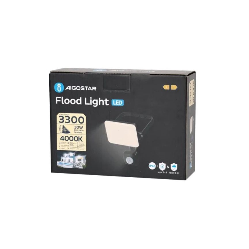 Aigostar - LED reflektor sa senzorom LED/30W/230V 4000K IP65 crna