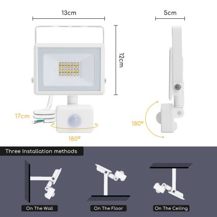 Aigostar - LED Reflektor sa senzorom LED/20W/230V 4000K IP65 bijela